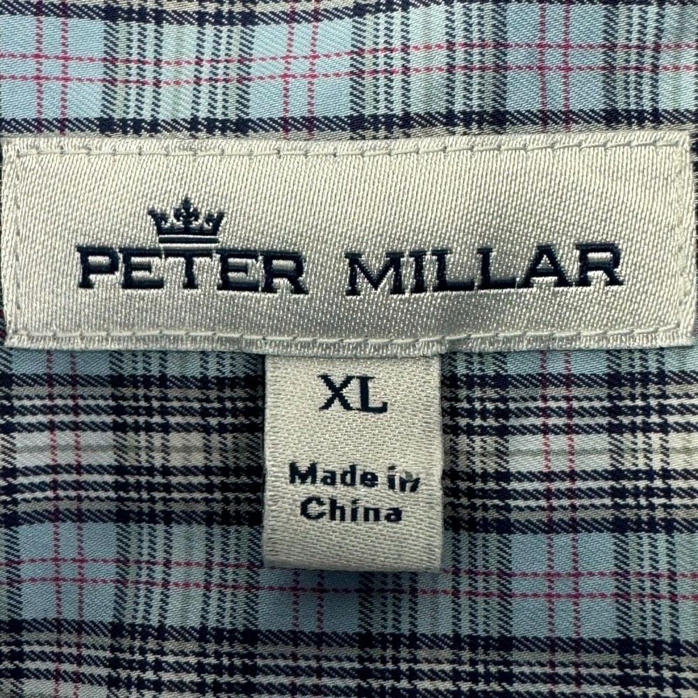 Peter Millar Crown Blue White & Red Plaid Cotton Blend Button Up Mens Size XL - Picture 4 of 7